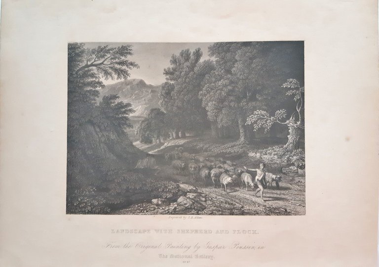 1835 Stampa Antica Originale- Landscape With Shepherd And Flock By …