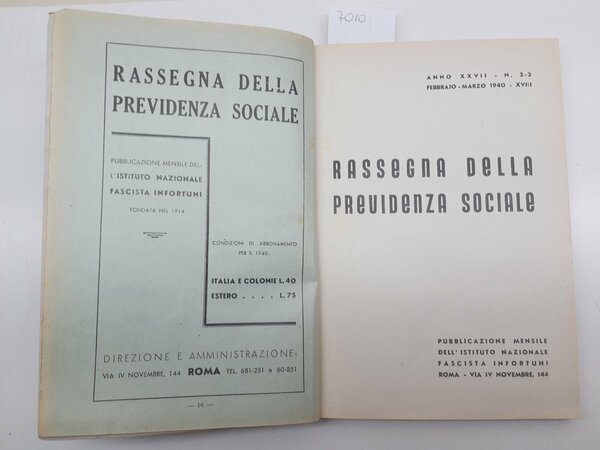 Rassegna della Previdenza Sociale febbraio marzo 1940