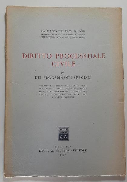 Tullio Zanzucchi Diritto processuale civile IV GiuffrË 1948