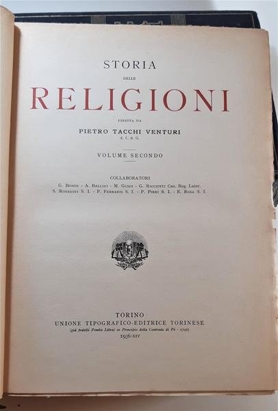 Pietro Tacchi Venturi Storia delle religioni due volumi 1934-1936 U.T.E.T.