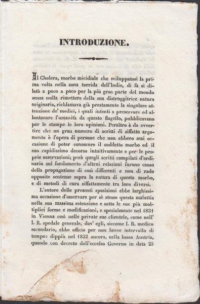 Giovanni Dietz Il colera in principale riguardo alla sua diagnosi …