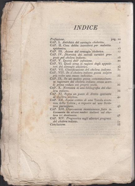 Colera V. Ottaviani Intorno all'origine del Cholera indiano Urbino 1832