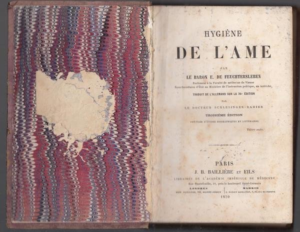 Feuchtersleben-Hygiene De L'ame-Paris Bailliere 1870 3∞ Edizione-L2796