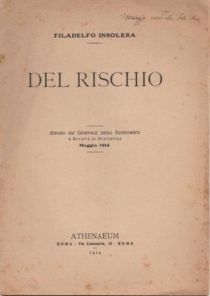 Statistica- F. Insolera Del Rischio Estratto Athenaeum 1914-L5557
