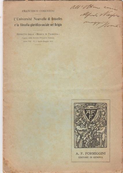 F. Cosentini L'universitÈ Nouvelle Di Bruxelles E La Filosofia Giuridico-Sociale