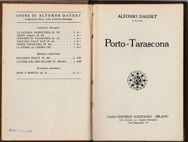 A. Daudet Porto Tarascona Sonzogno 1927 L5869