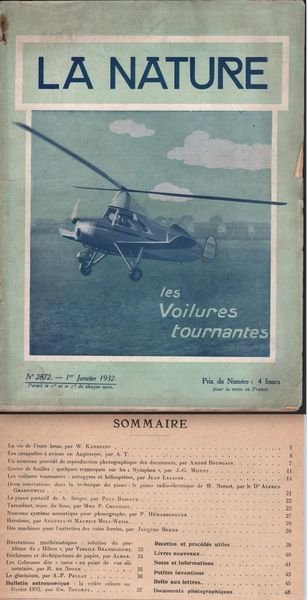 Rivista-Invenzioni-La Nature-Gennaio 1932-N.2872-Les Voilures Tournantes-L621