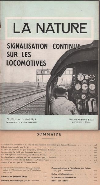 Invenzioni-La Nature-Aprile 1938-N.3022-Signalisation Continue Locomotives-L627
