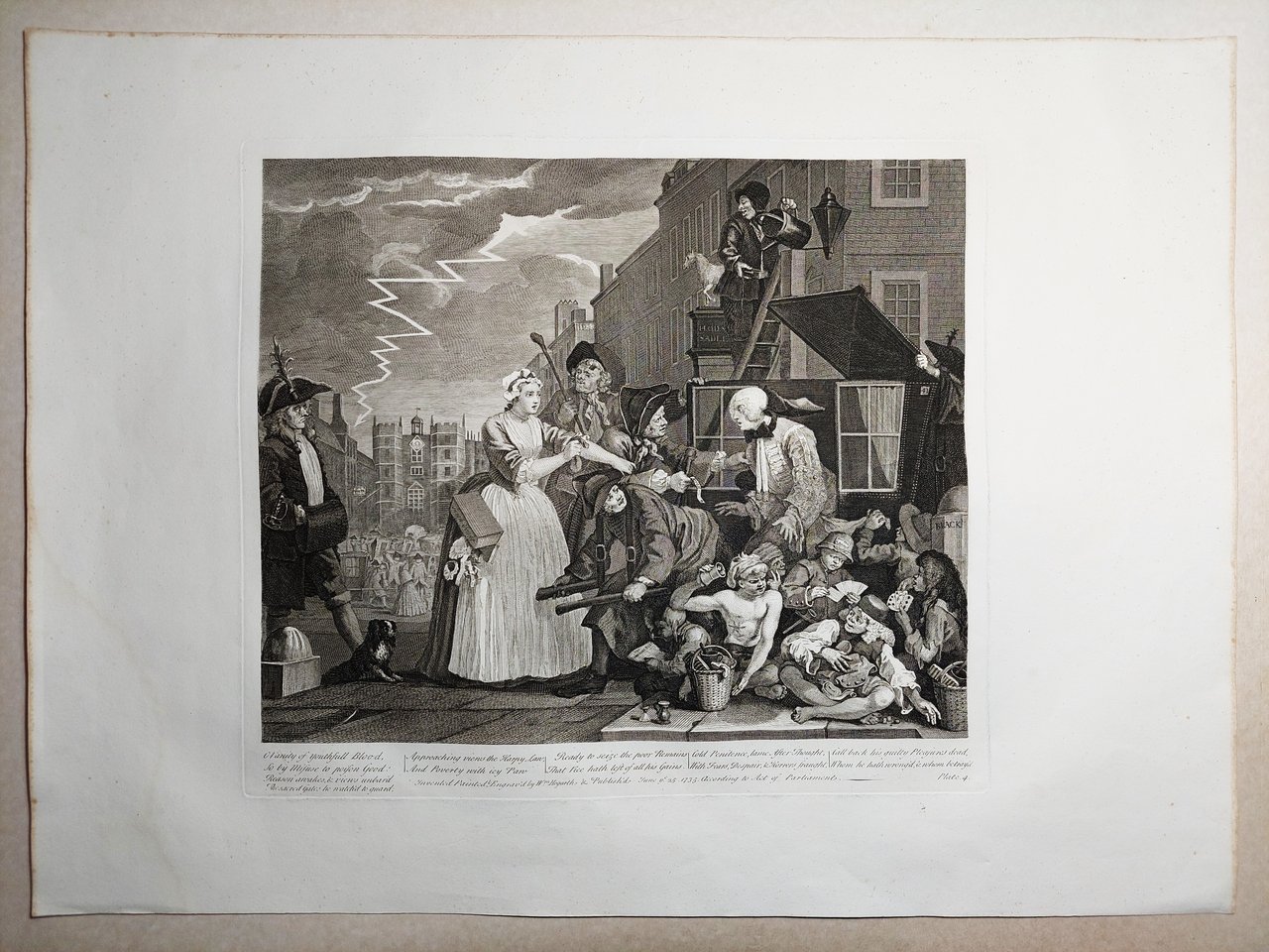 Stampa antica Antique print Original Autore William Hogarth A Rake's …