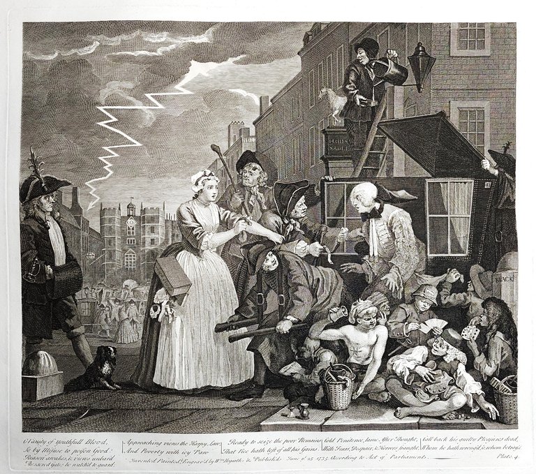 Stampa antica Antique print Original Autore William Hogarth A Rake's …