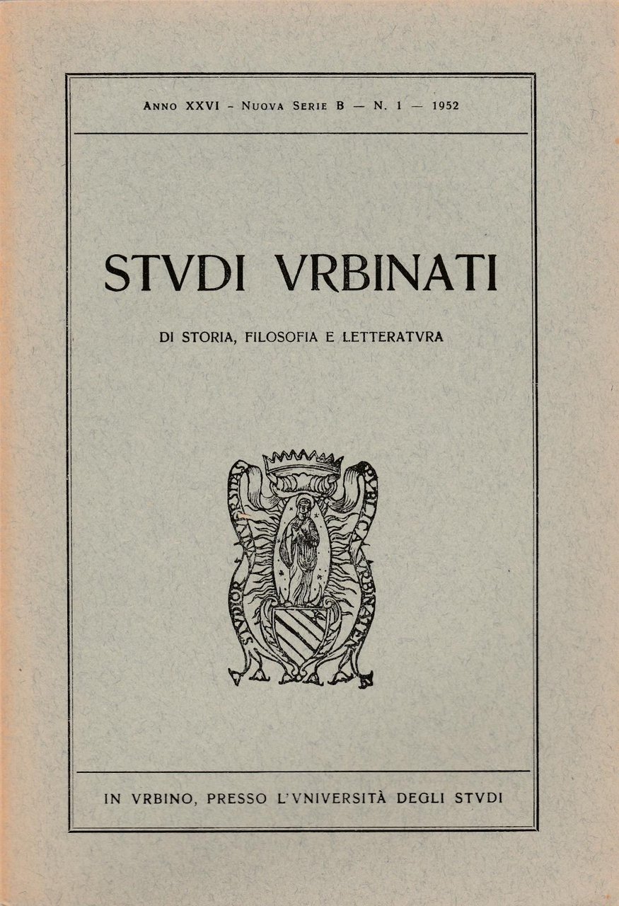Aa.Vv. Studi Urbinati Anno Xxvi Nuova Serie B N.1 1952-L4521