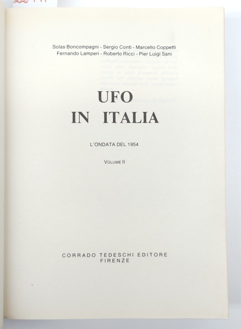 Aa.Vv. Ufo in Italia l'ondata del 1954 2° volume Tedeschi