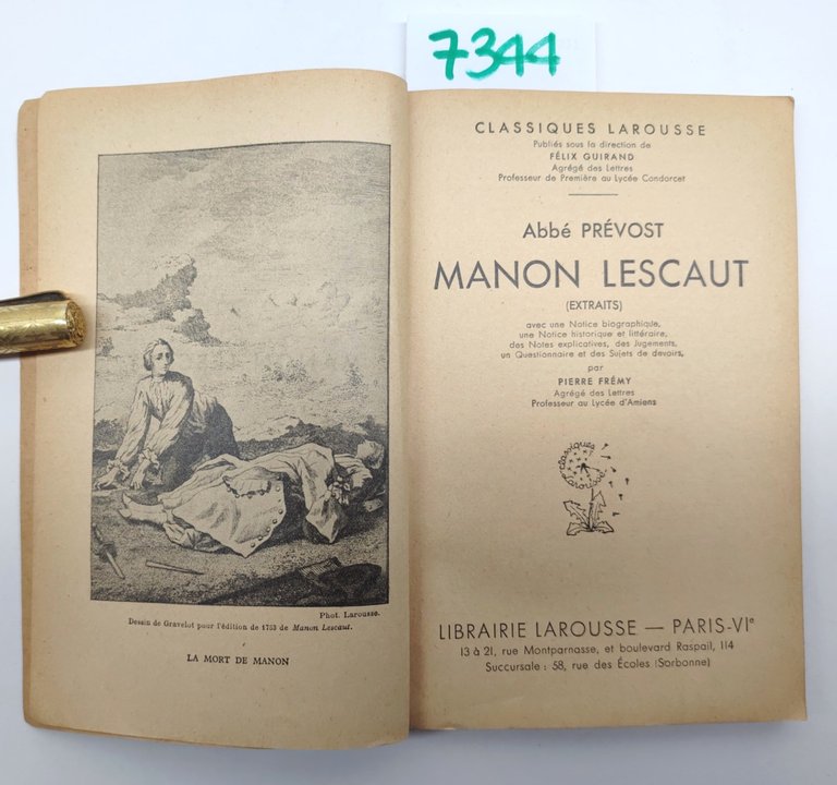 Abbè Prevost Manon Lescaut Larousse 1937