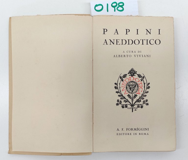 Alberto Viviani-Papini Aneddotico- A.F. Formiggini Roma 1936-O198