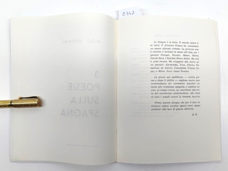 Aldo Severini 3 Poesie Sulla Spagna Autografato 1975 Tip. Artigiana …