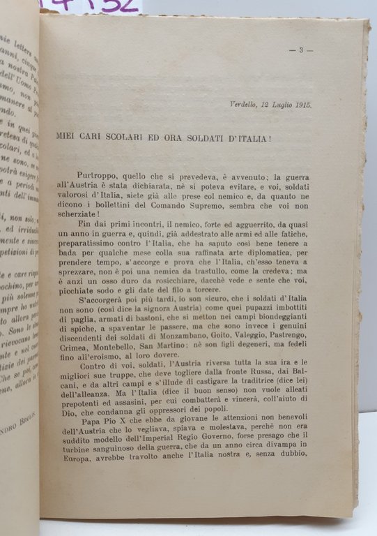 Alessandro Brolis Lettere ai soldati in guerra Conti 1927