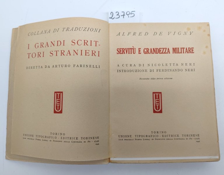 Alfred de Vigny Servitù e grandezza militare 1945 UTET | Immagine Gallery 4