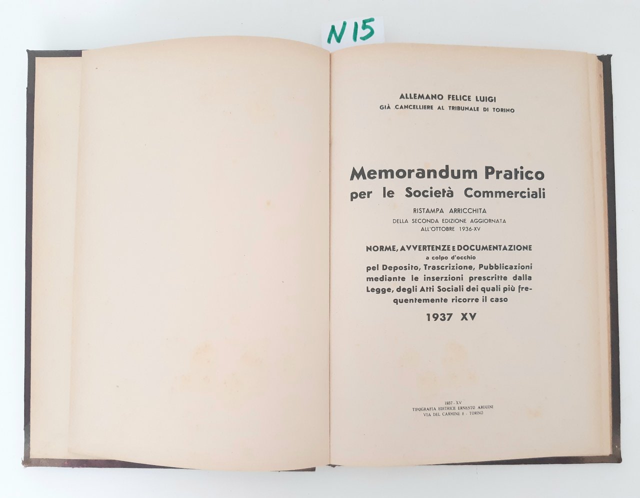 Allemano Felice Luigi-Memorandum Pratico Per Le Societa' Commerciali 1937