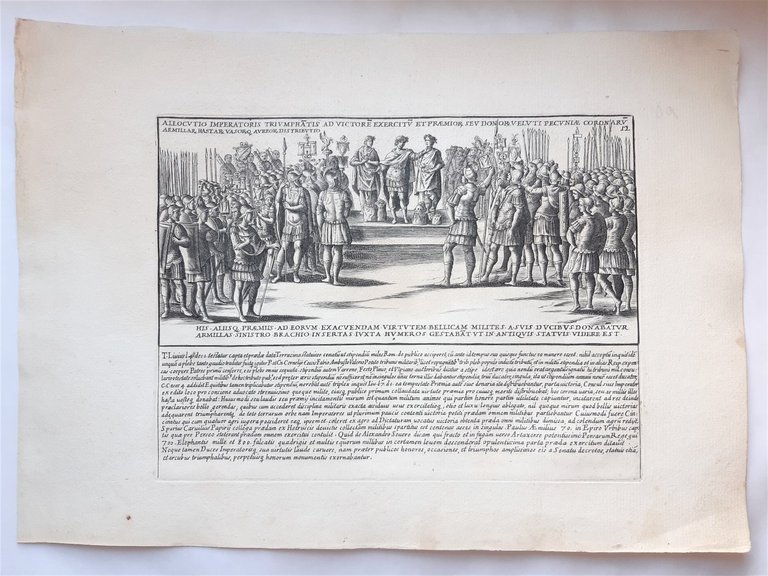 Acquaforte old print Romanae magnitudinis Discorso e premi del trionfatore …