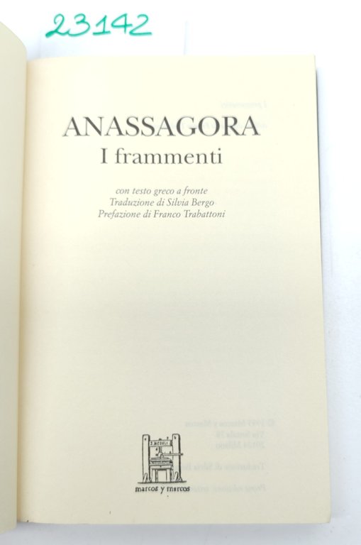 Anassagora I frammenti Marcos y Marcos 1993 1° edizione | Immagine Gallery 3