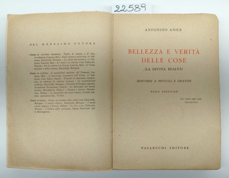 Antonino Anile Bellezza e verità delle cose 9° ed. Vallecchi …
