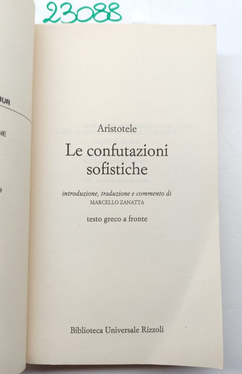 Aristotele Le confutazioni sofistiche BUR Rizzoli 1° edizione 1995 | Immagine Gallery 3
