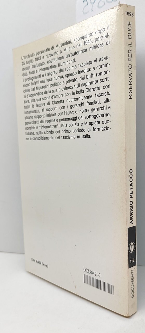 Arrigo Petacco Riservato per il Duce Oscar Mondadori 1° edizione …