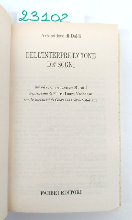Artemidoro Dell'interpretazione dei sogni Fabbri ristampa 2000 | Immagine Gallery 3