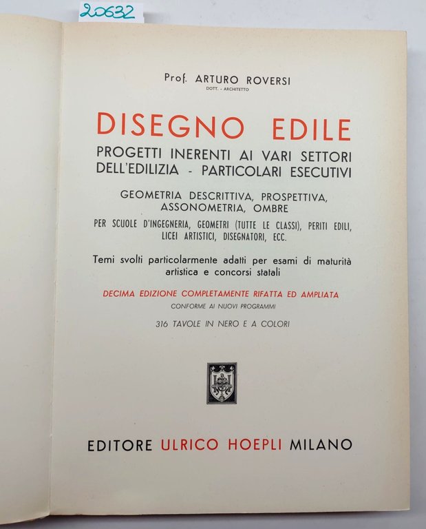 Arturo Roversi Disegno edile X° edizione Hoepli 1970