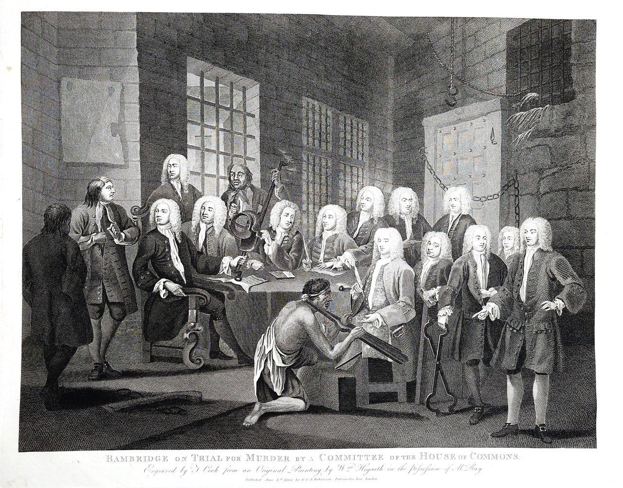 Antique print Original Autore William Hogarth Bambridge on Trial For …