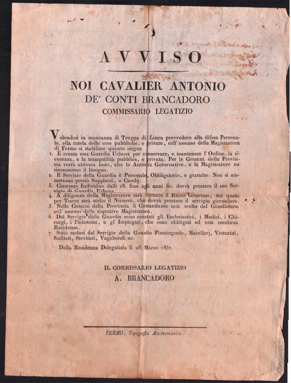 Bando-Antonio Brancadoro Creazione Guardia Urbana da 18 a 60 anni …