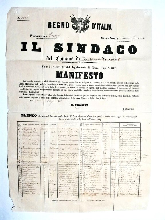 Bando Castelnuovo Bariano Rovigo Elenco manoscritto 57 nomi lista di …