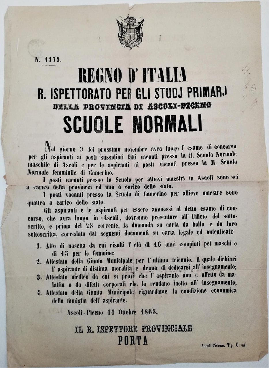 Bando Concorso per aspiranti maestri in Ascoli e a Camerino-Disinfestato …