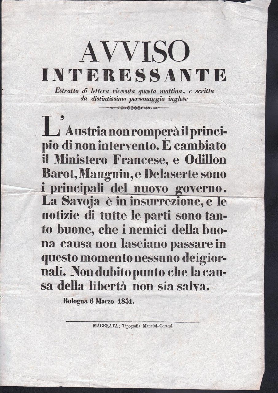 Bando-Moti 1831-Austria e il principio del non intervento Macerata 6 …