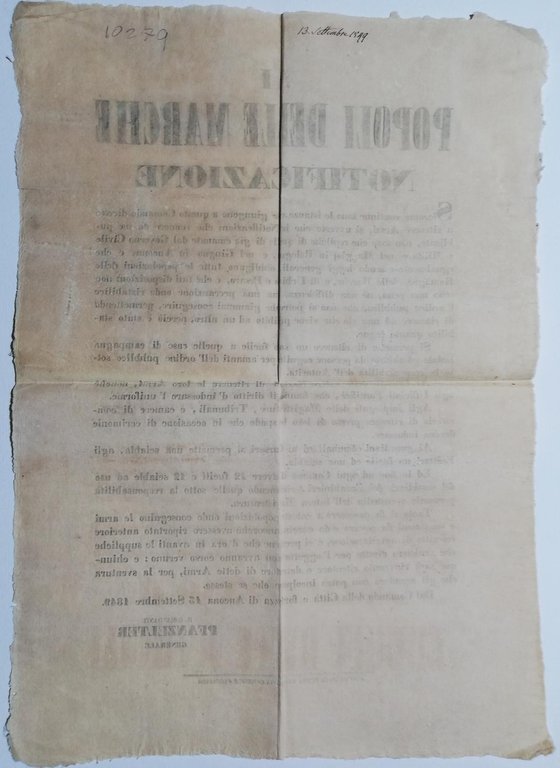 Bando Repubblica Romana Restaurazione-Disposizioni sul porto delle armi 1849