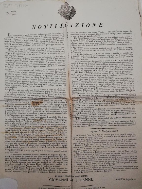 Bando-Sanità-Epidemia di vaiolo a Treviso dopo quella del 1818-28 aprile …