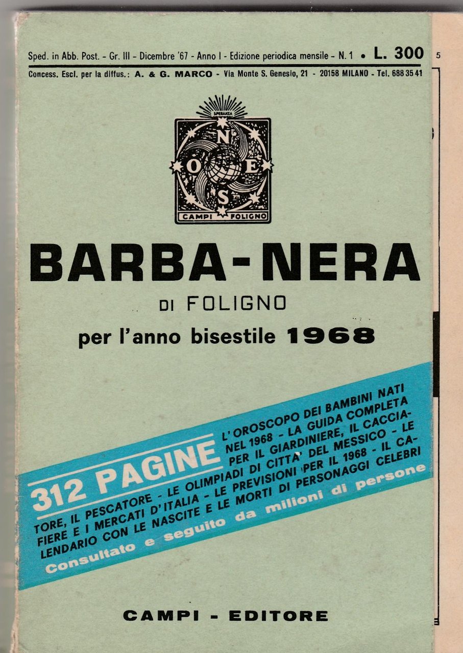Barbanera Di Foligno Per L'anno Bisestile 1968 Campi Editore 6287