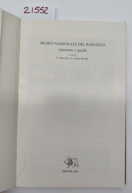 Barocchi Bertelà Museo nazionale del Bargello itinerario e guida Firenze …