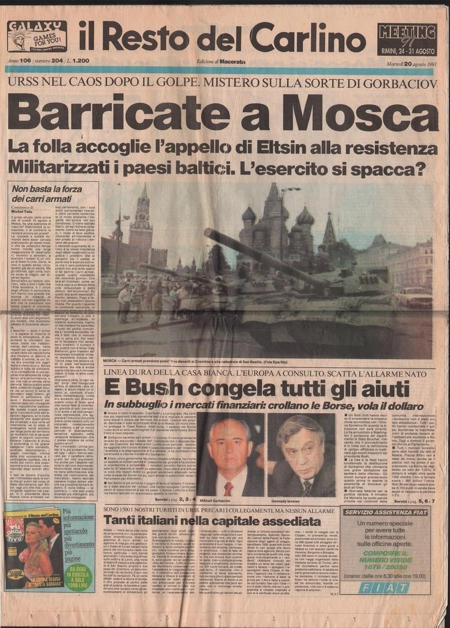 Barricate A Mosca-Urss Nel Caos-Il Resto Del Carlino-20 Agosto 1991-L1411