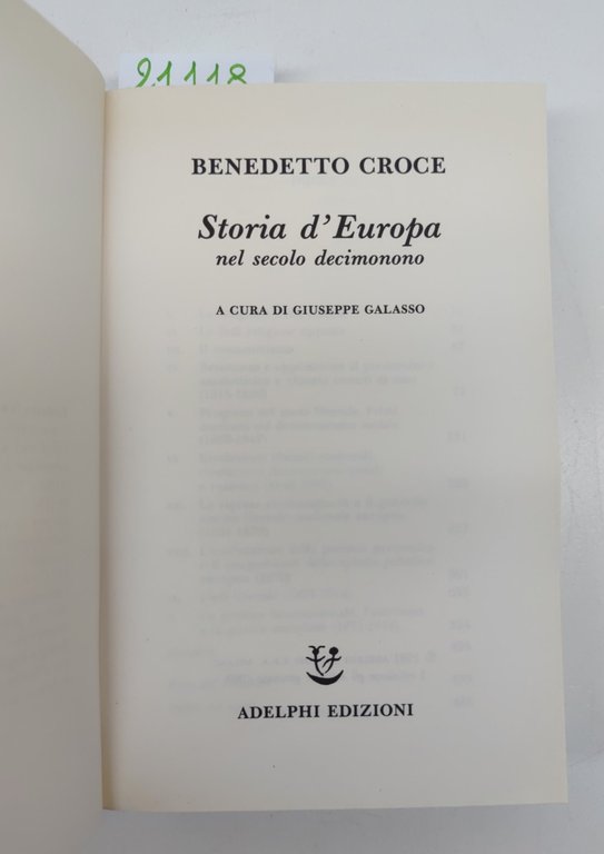 Benedetto Croce Storia d'Europa nel secolo XIX Giuseppe Galasso Adelphi …