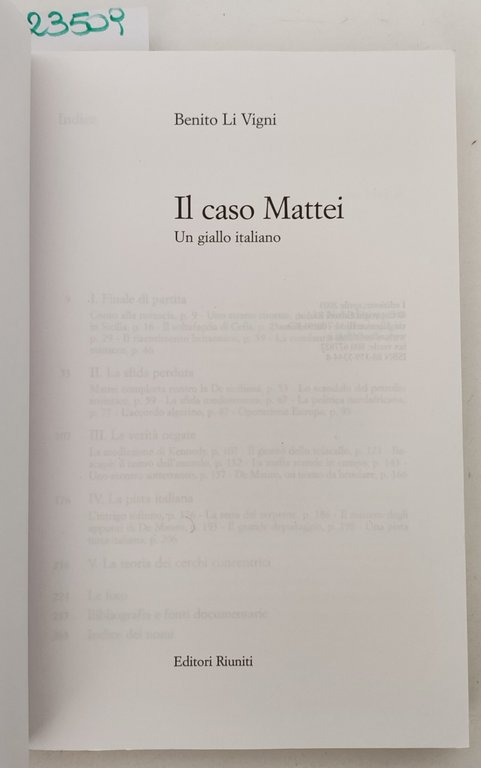 Benito Li Vigni Il caso Mattei Editori Riuniti 1° edizione … | Immagine Gallery 3