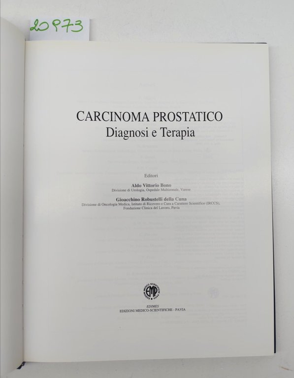 Bono Robustelli Carcinoma prostatico diagnosi e terapia Edimes 1993