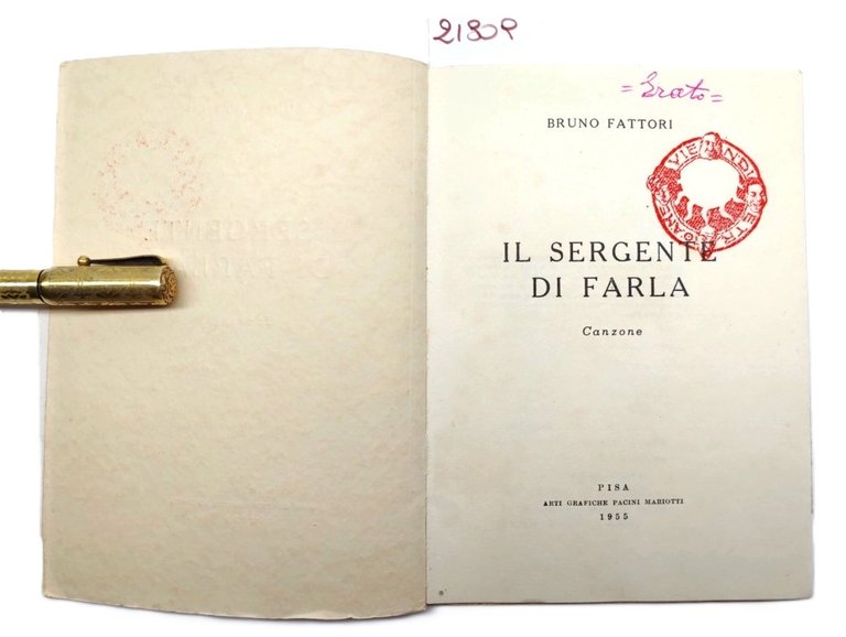 Bruno Fattori Il sergente di Farla Pisa 1955 Pacini Mariotti