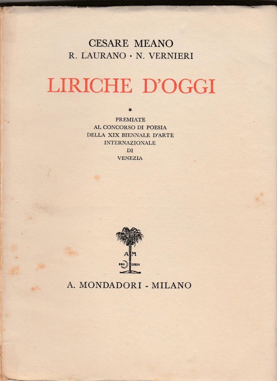C. Meano R. Laurano N. Vernieri Liriche d'oggi Mondadori 1935