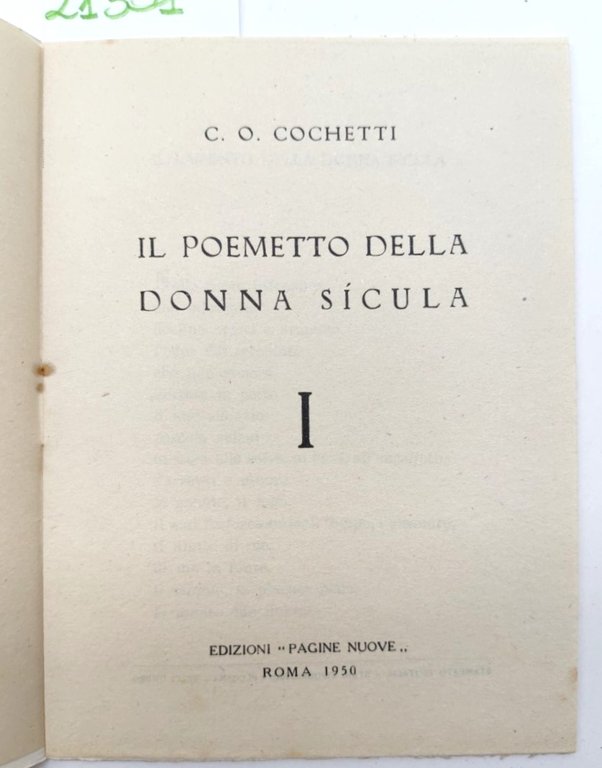 C. O. Cochetti Il poemetto della donna Sicula edizioni Pagine …