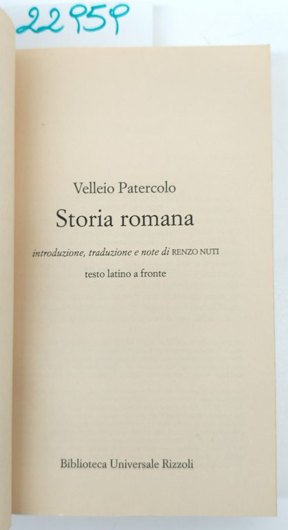 Caio Velleio Patercolo Storia romana BUR Rizzoli 1° edizione 1997 | Immagine Gallery 2