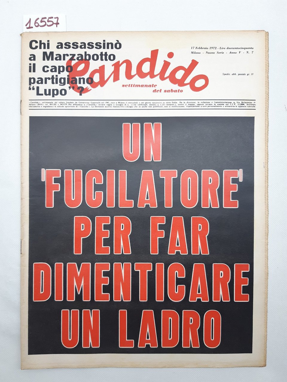 Candido settimanale del sabato il numero 7 17 febbraio 1972