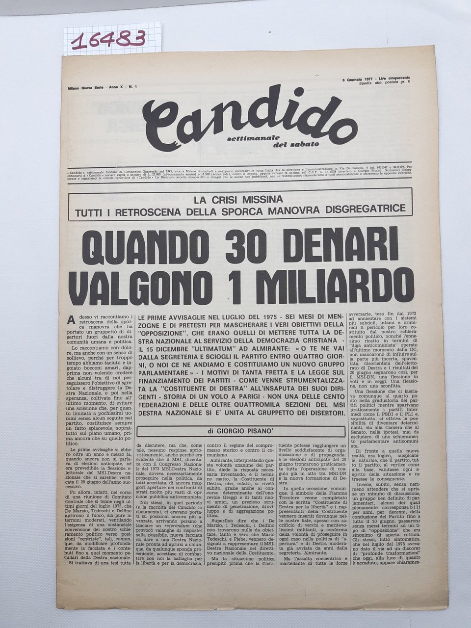 Candido settimanale del sabato numero 1 6 gennaio 1977