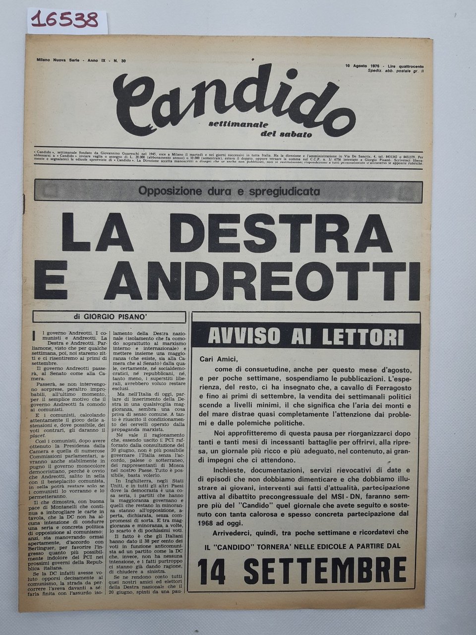 Candido settimanale del sabato numero 30 10 agosto 1976
