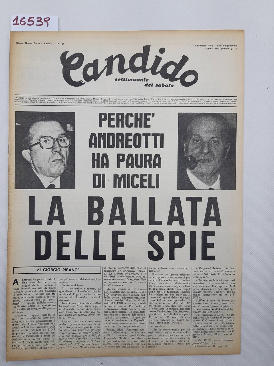 Candido settimanale del sabato numero 31 21 settembre 1976
